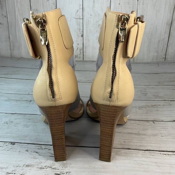 Sigerson Morrison Multi Neutral Colors Poker 2 Strap Heeled Sandals - Picture 5 of 14